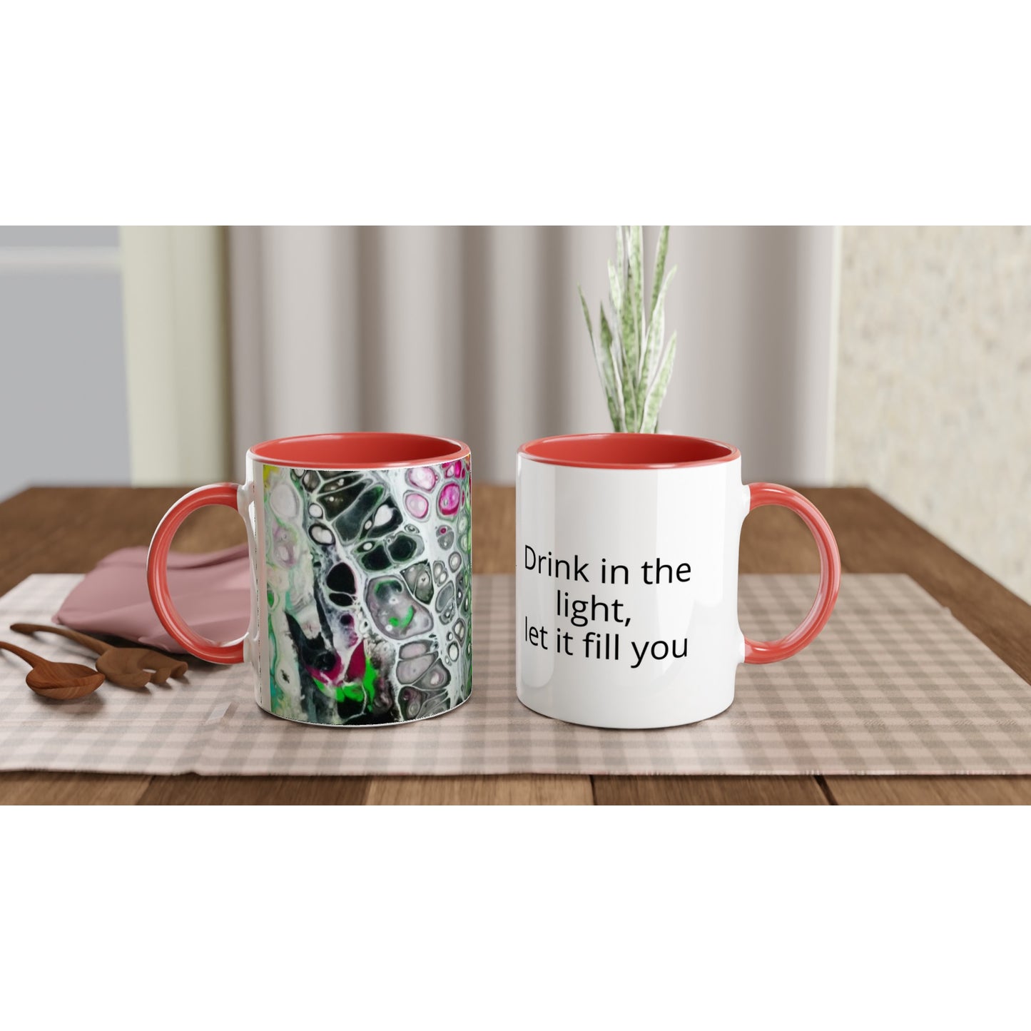 Fun Mug - White 11oz Ceramic Mug with Color Inside - Beata Bosze Art