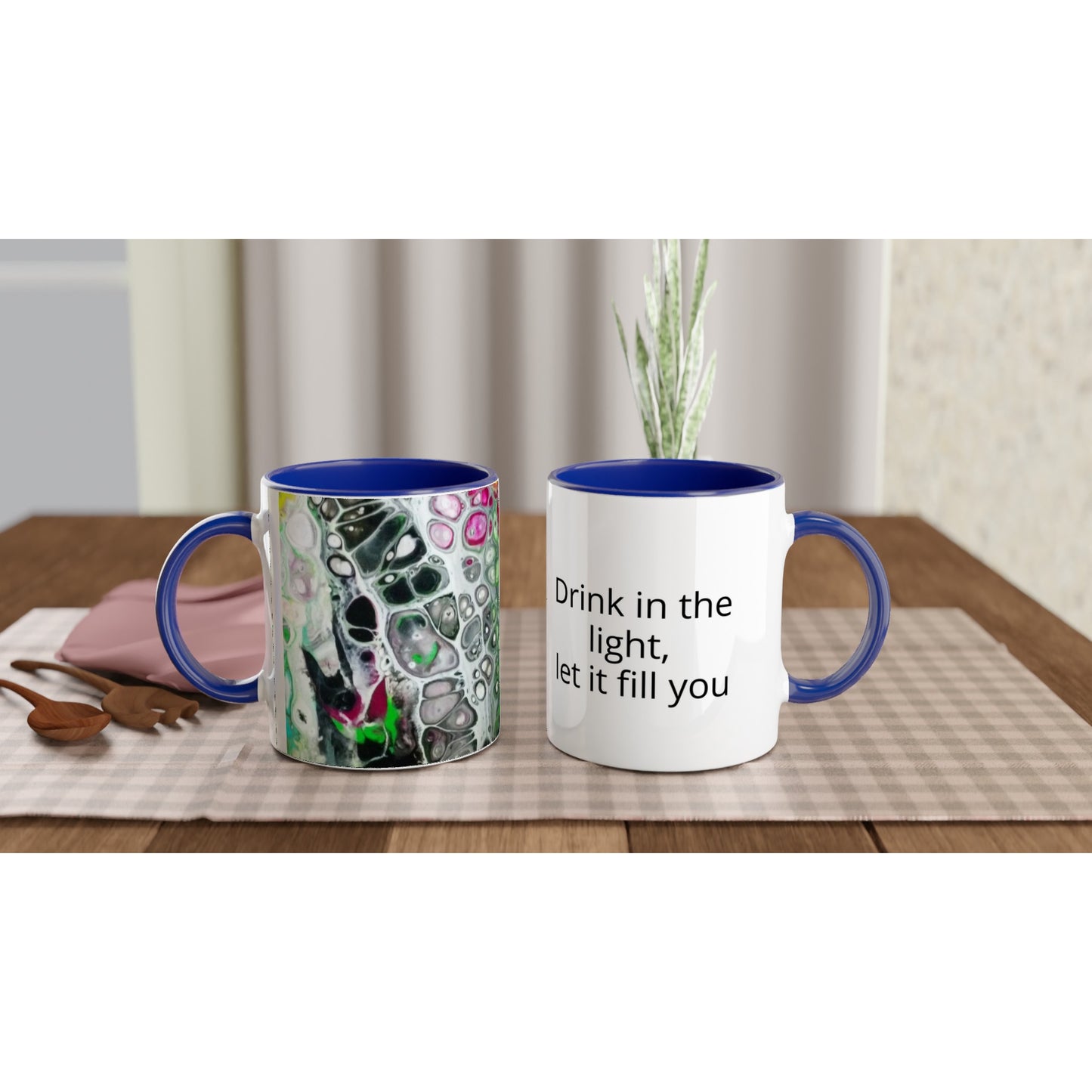 Fun Mug - White 11oz Ceramic Mug with Color Inside - Beata Bosze Art