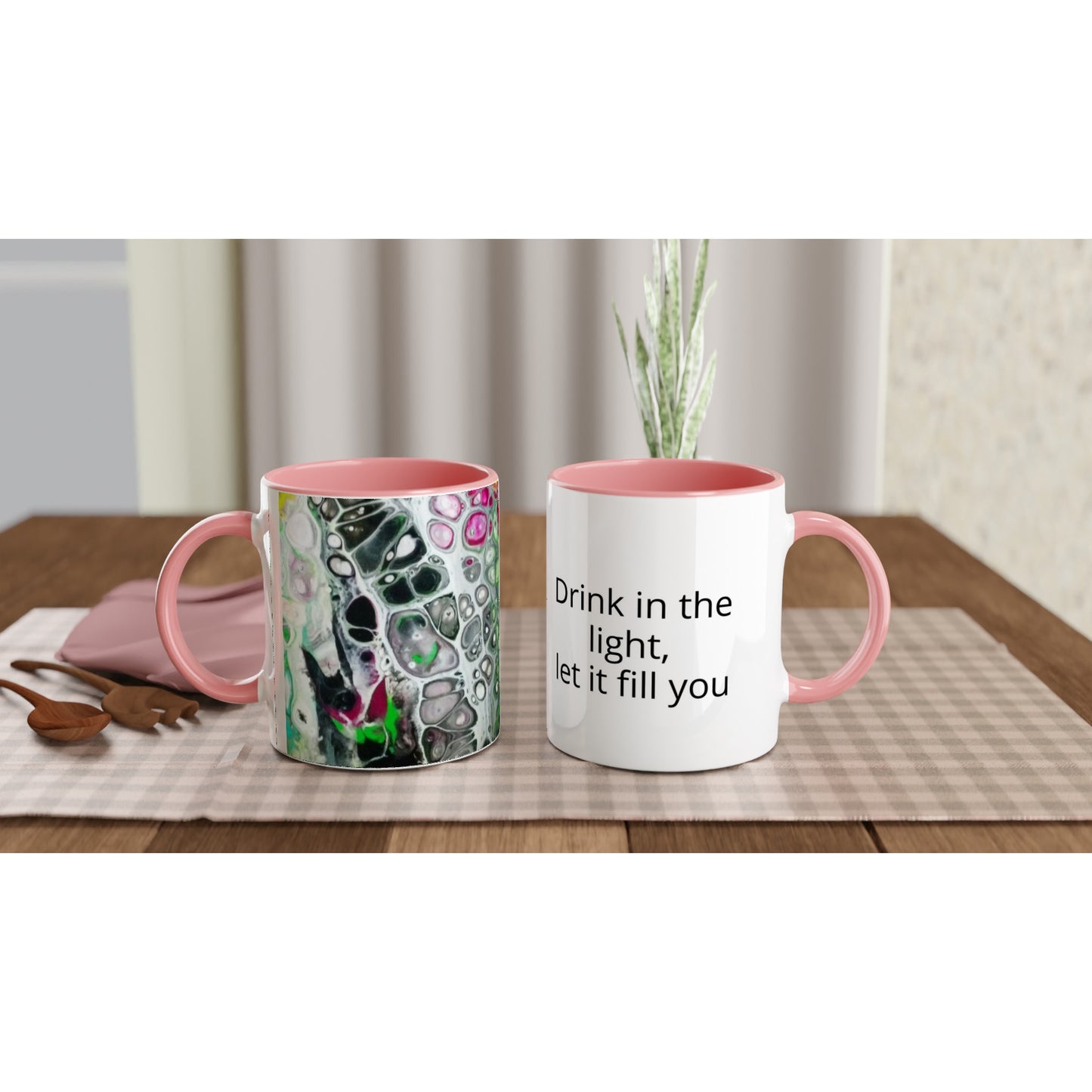 Fun Mug - White 11oz Ceramic Mug with Color Inside - Beata Bosze Art