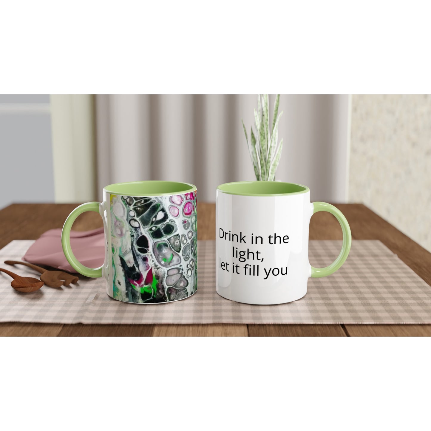 Fun Mug - White 11oz Ceramic Mug with Color Inside - Beata Bosze Art