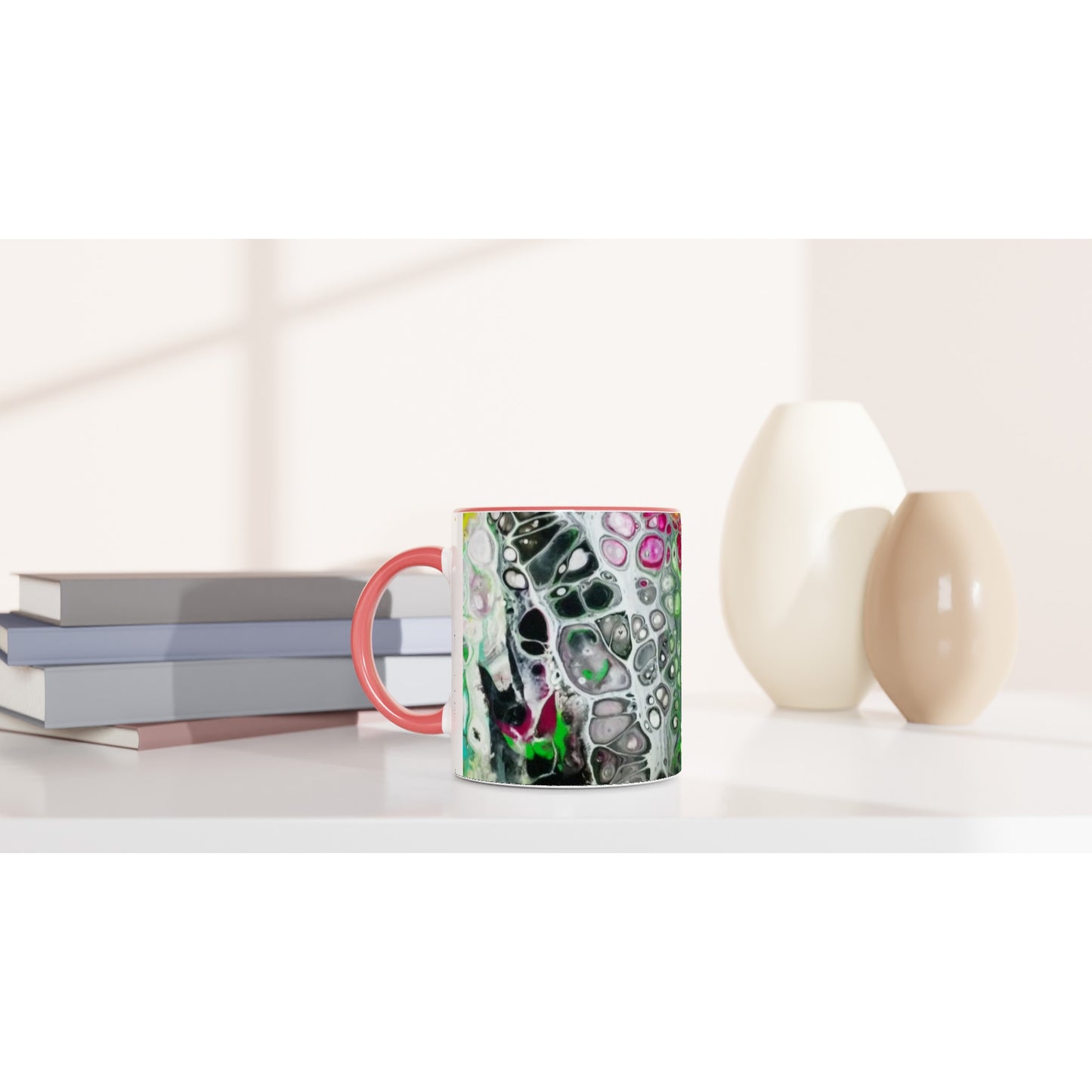 Fun Mug - White 11oz Ceramic Mug with Color Inside - Beata Bosze Art
