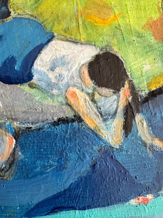 Abstract painting with bold colors and textured brushstrokes