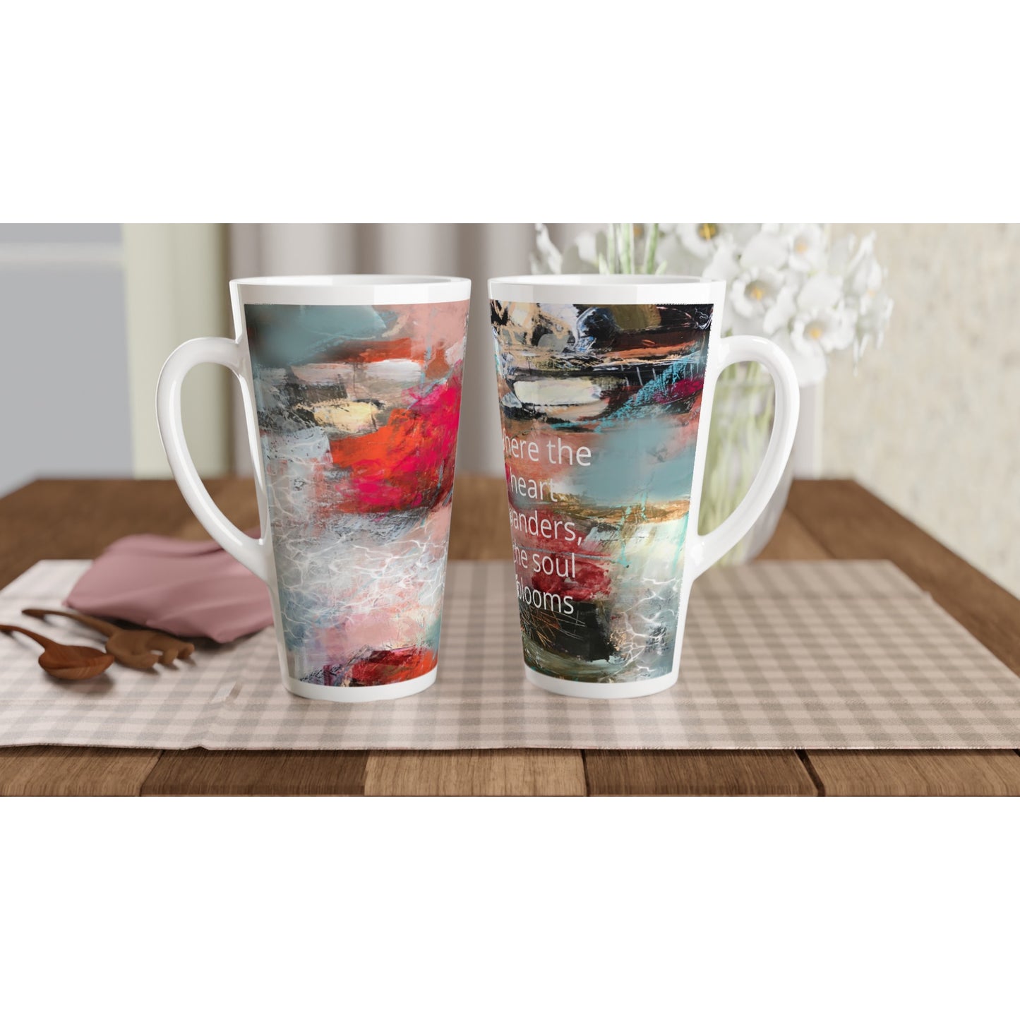Where the heart wanders - White Latte 17oz Ceramic Mug - Beata Bosze Art