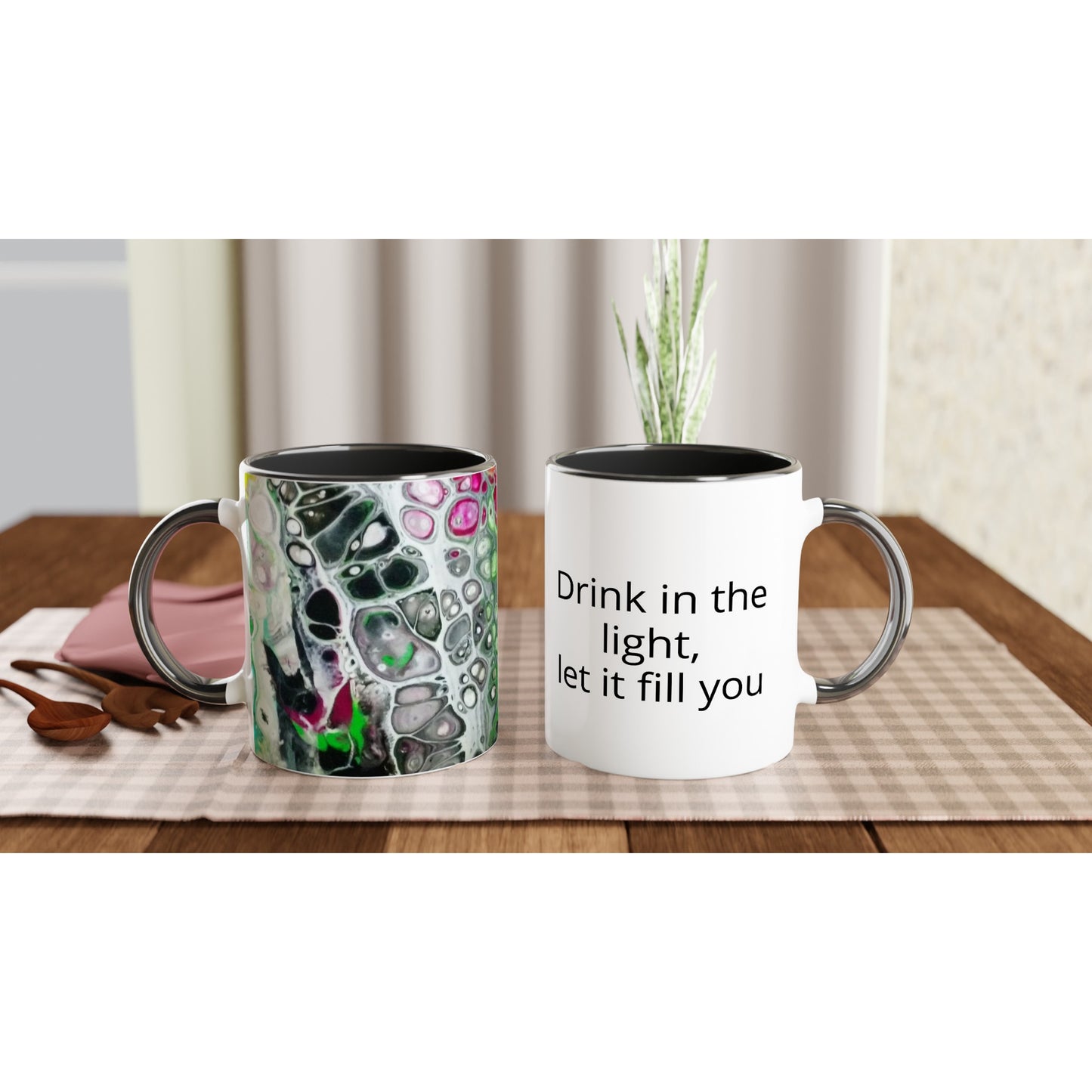 Fun Mug - White 11oz Ceramic Mug with Color Inside - Beata Bosze Art