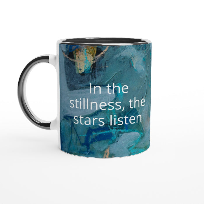Close up of poetic mug, in the stillness